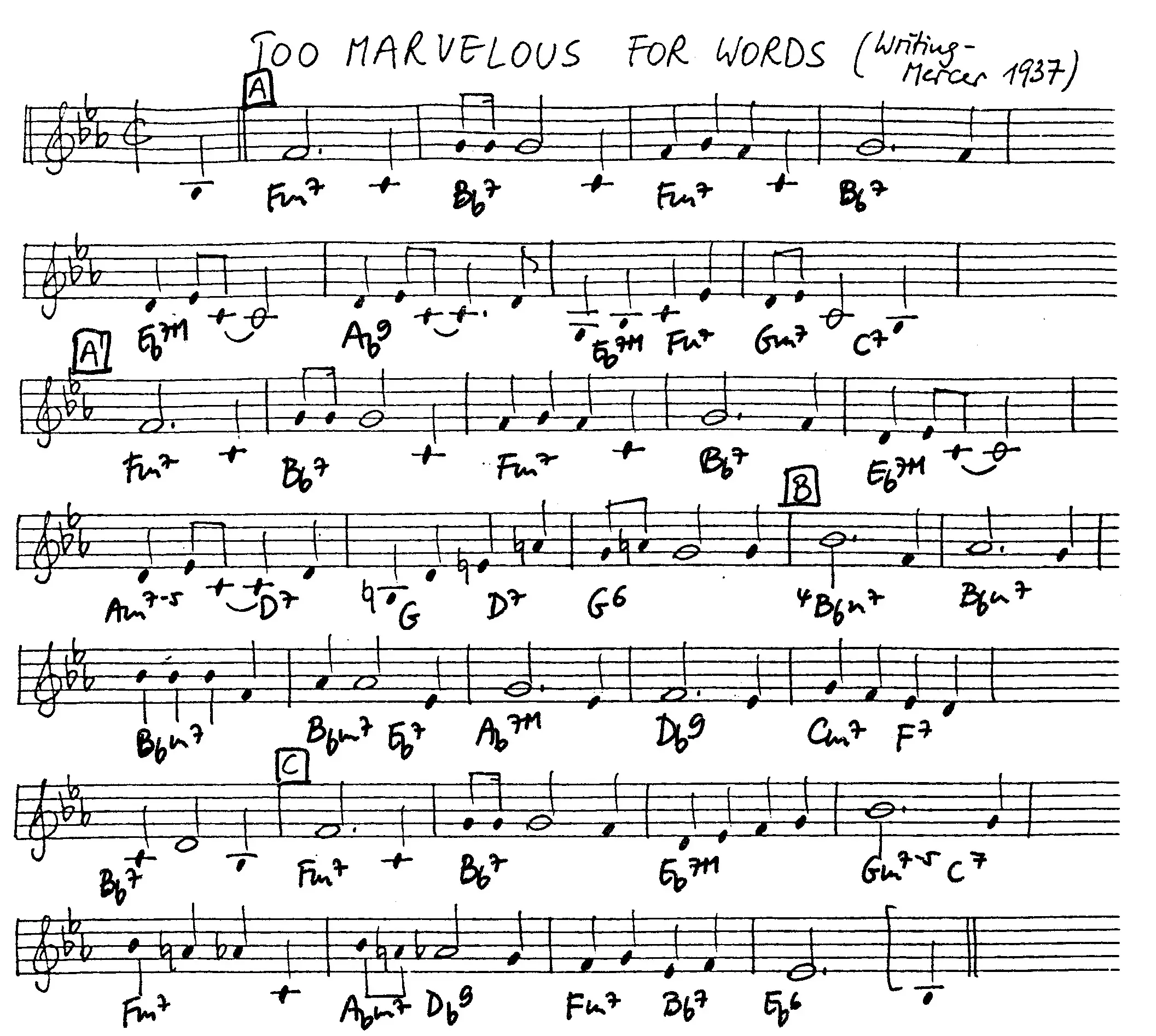 too marvellous for words free jazz leadsheet - Courtesy of the Jungle Jazz Band
